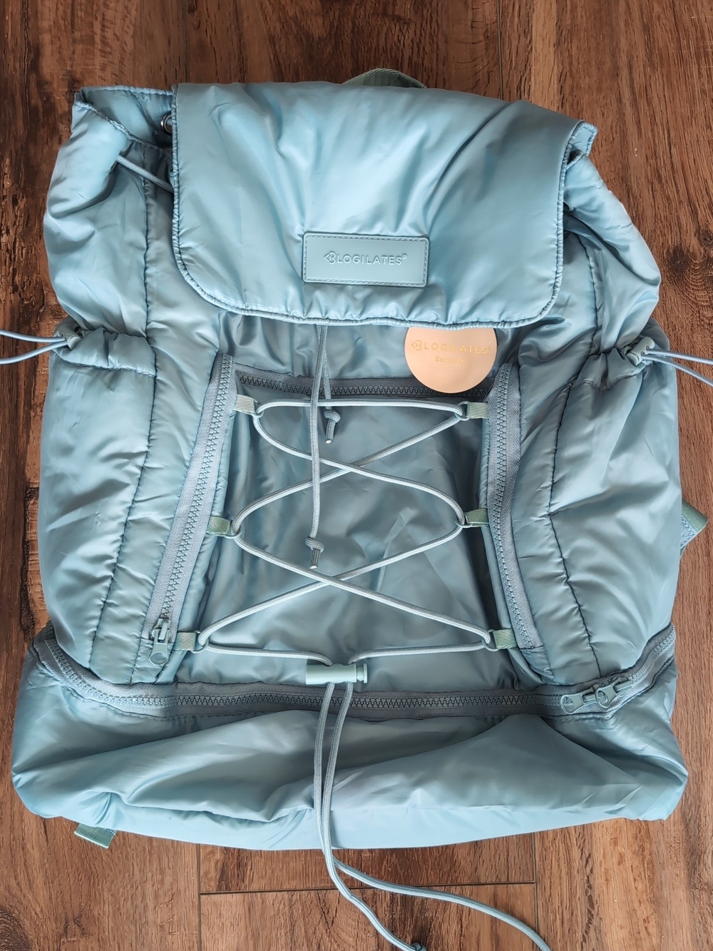 Blogilates Teal Blue Quilted Drawstring Backpack